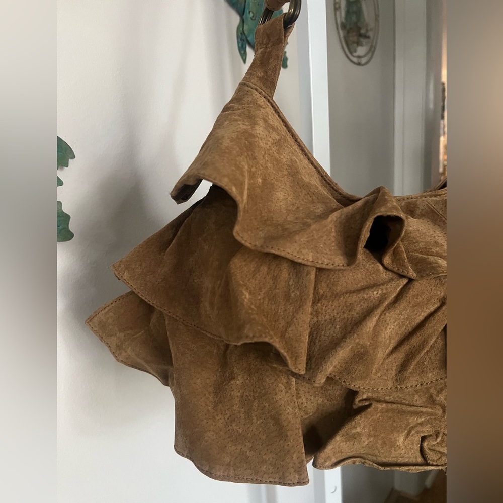 Vintage Lizden Suede Leather Ruffled Hobo Shoulder Bag - Picture 2 of 5